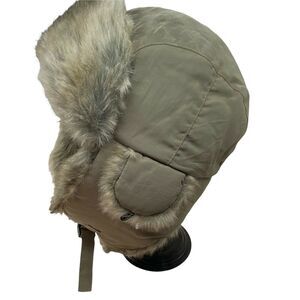 Trapper Hat Vintage Scala Classics Mens Beige Nylon Faux Fur Ear Flap One Size